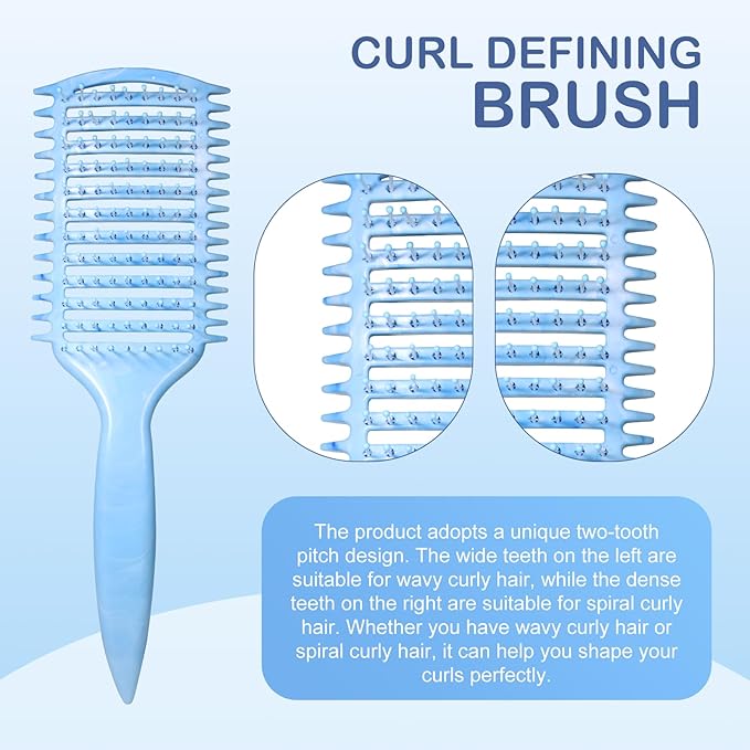 Curly Hair Brush & Curl Defining Brush – Easily Detangles Knots with Less Pulling – Styles Wet or Dry Hair, Tames Frizz for All Curl Types (Watercolor Blue)