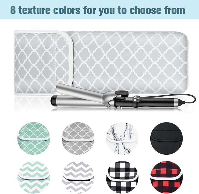 Women's Heat Resistant Neoprene Curling Iron Holder Flat Iron Curling Wand Travel Storage Cover Case Bag Pouch -Water-Resistant (Grey-1)
