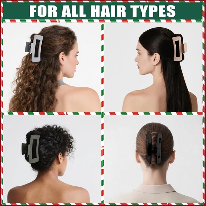 TOCESS 4.33 Inch Big Claw Clips 8 Pack, Matte Finish Large Neutral Color Hair Claw for Thick, Curly, Long, Wavy Hair, Non-slip Square Bulk Hair Clips for Women & Girls