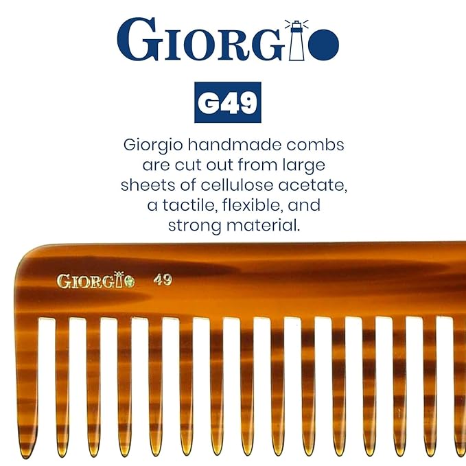 Giorgio G49 Large 5.75 Inch Hair Detangling Comb, Wide Teeth for Thick Curly Wavy Hair. Long Hairs Detangler Comb For Wet and Dry. Handmade of Cellulose, Saw-Cut, Hand Polished, Tortoise Shell 3 Pack