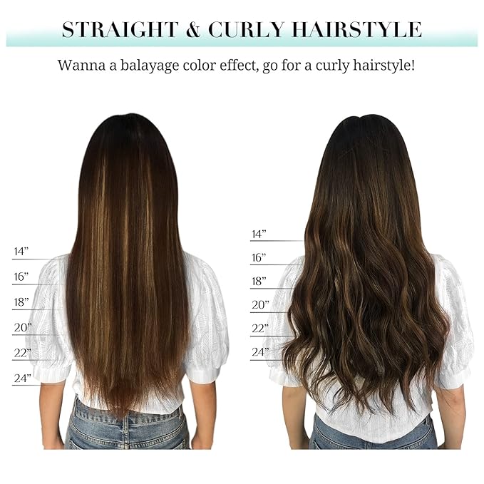 DOORES Clip in Human Hair Extensions - Ombre Medium Brown Highlighted Golden Blonde, 120g 7pcs 20 Inch Remy Straight Thick Natural Hair