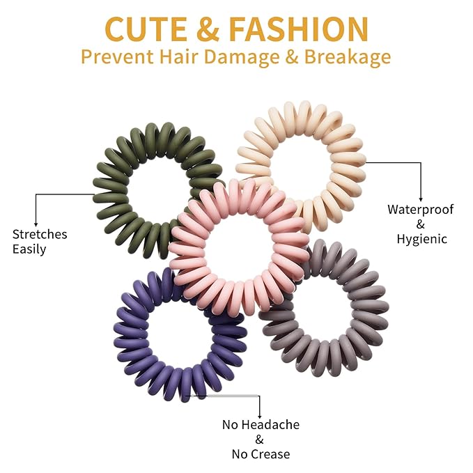 16Pcs Spiral Hair Ties, (Vintage Frosted) Hair Elastic Coils for Women and Girls, Waterproof Phone Cord Hair Scrunchies Accessories Bands for Ponytails and Updos