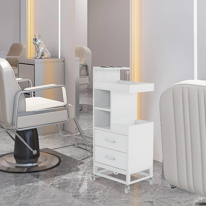 BarberPub Salon Storage Rolling Trolley Cart, Barber Mobile Station for Hair Stylist with Lockable Wheels & Tool Holders, Beauty 6 Tier Utility Organizer for Spa Supplies 2496 (White)
