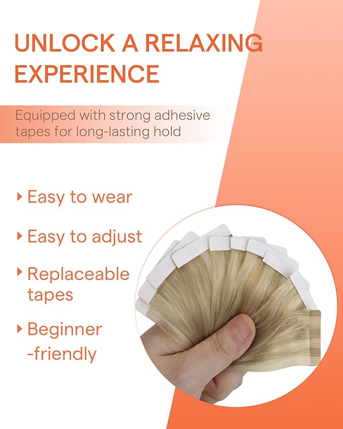Sunny Hair Tape in Hair Extensions Real Human Hair Invisible Remy Hair Extensions Tape ins for Women Dark Honey Blonde Highlight Medium Blonde 18 inch 25G