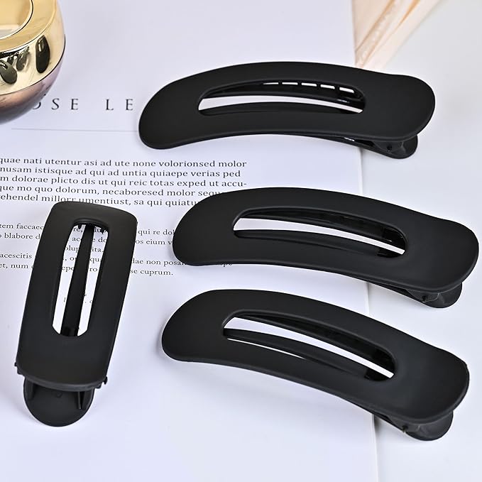 4 Pcs Flat Hair Clips for Women - Large Matte Flat Claw Clips for Thin Hair, Stylish Hair Accessories for Daily Styling（Matte Black)