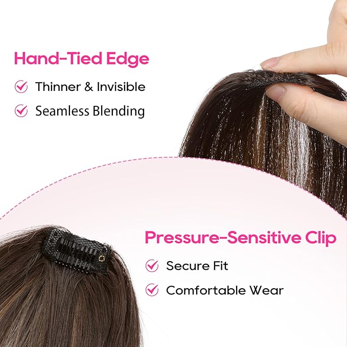 REECHO Clip in Hair Volumizer, 2PCS 6 inch Short Thick Clip in Hairpieces Adding Extra Volume Hair Extensions for Women (Dark Brown with Highlights)