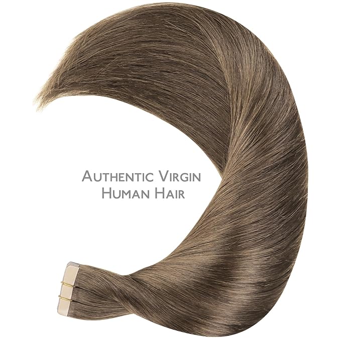 WENNALIFE Tape in Hair Extensions Human Hair, 20pcs 50g 22 inch Light Ash Brown Remy Hair Extensions Straight Human Hair Tape in Extensions Skin Weft Tape Extensions Human Hair