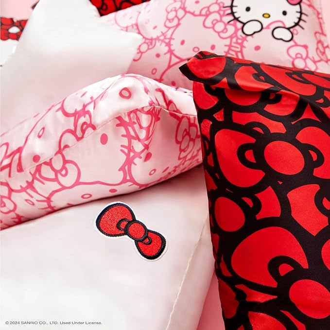 Kitsch x Hello Kitty Pillow Case – Solid Pink Kitty Face Toddler Bed Time Satin Pillowcase with Zipper – Soft Cooling Pillow Cover for Hair & Skin – Better Than Silk Pillowcase – Queen/Standard 19x26