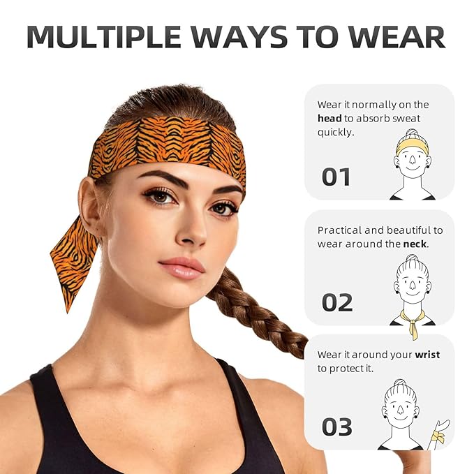 Men Women Beauty Skinny Sports Sweatbands Head Decor for Running Travel Shower, Elastic Multi Style Tiger Stripe Animal Print Head Ribbon Headwear