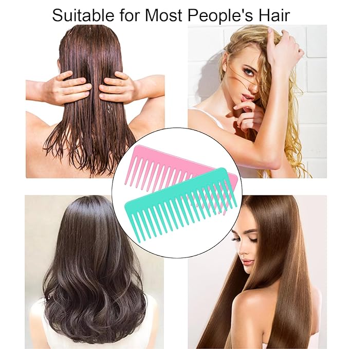 Wide and Large Detangling Comb for Long, Curly, Wet Hair - No Handle Styling and Shampoo Comb (2 Pieces - Pink, Cyan)