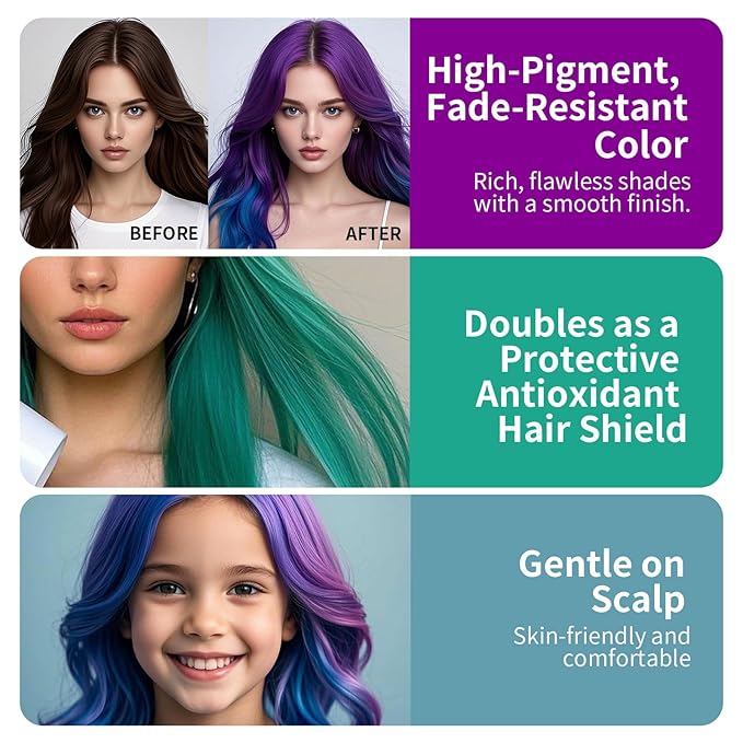 Temporary Hair Styling Color Serum, Green Blue Purple Red Hair Dye Color Gel Washable Natural Instant Hair Color Wax for DIY Hairstyle for Kids Men Women(#69)