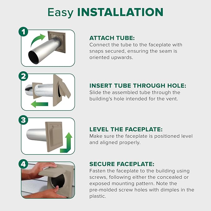 NO-PEST VENT, Exclusive Dual Door Dryer Vent Cover Outdoor 4 inch or Bathroom fan, Made in USA w Highest UV Resistant Plastic in any Outdoor Vent Cover (Woodstock Brown, 4 inch With 12" Duct Tube)