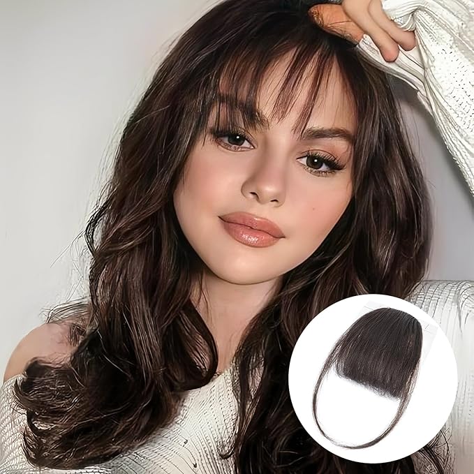 BOGSEA Clip in Bangs Real Human Hair Bangs Hair Clip Fringe with Temples Hairpieces for Women Natural Looking Fake Bangs for Daily Wear (Wispy Bangs, Dark Brown)