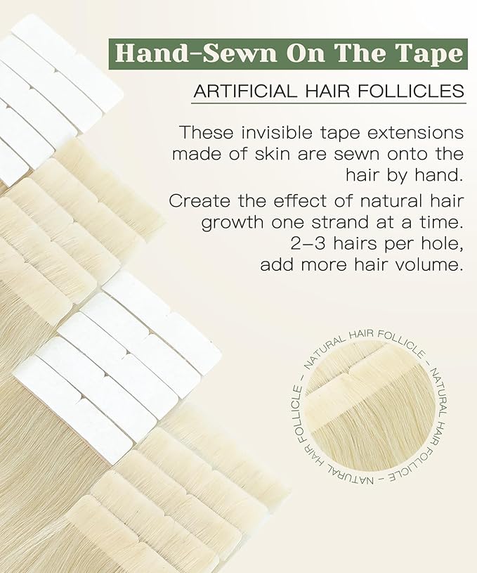 SURNEL Injection Tape in Extensions 18 Inch Platinum Blonde Invisi Edge Tape in Hair Extensions Human Hair 20 Pcs 40g(#60,18)