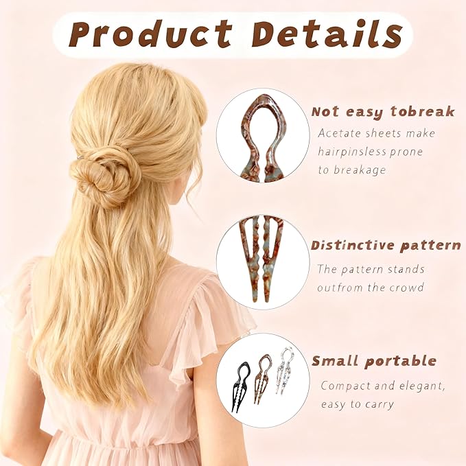 3Pcs Prestige French Hair Pins for Women,Elegant Hair Clips for Thin or Thick Hair,New Hair Accessories - Serrated Anti-Slip Design (Muticolor B)