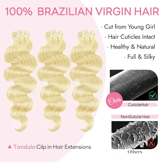 Clip in Hair Extensions Real Human Hair Body Wave 613 Bleach Blonde Clip in 100% Brazilian Remy Human Hair Extensions 8pcs Per Set with 18 Clips Double Weft 22 Inch 110g/3.6oz
