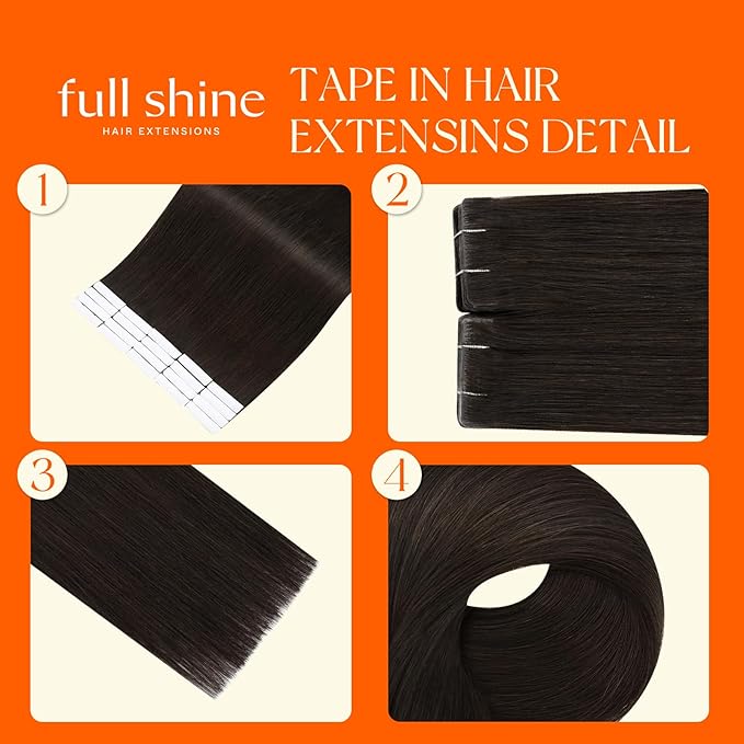Full Shine Injection Tape in Hair Extensions Color 2 Dark Brown Seamless Machine Remy Double Sided Tape in Extensions Human Hair 16 Inch Natural Skin Weft for Women Add Volume 20 Pcs 40 Grams