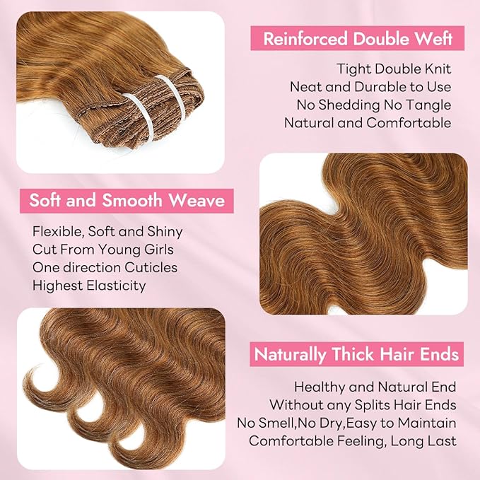 Clip in Hair Extensions Real Human Hair Body Wave 30 Auburn Ginger Clip in 100% Brazilian Remy Human Hair Extensions 8pcs Per Set with 18 Clips Double Weft 20 Inch 105g/3.6oz