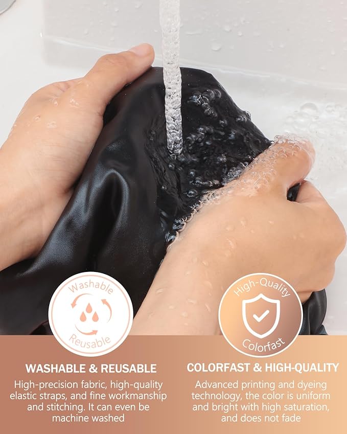 mikimini Extra Large Black Shower Caps Pack of 2 for Women and Men Thick Long Hair Braids, Reusable Waterproof Double Layers XL Bathing Hair Cap with Vibrant Green Edge (Black)