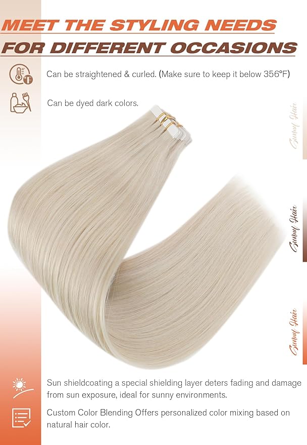 Sunny Hair Blonde Tape in Hair Extensions Human Hair, 12 inch Tape in Extensions Remy Tape ins Human Hair Extensions for Women 30g 20Pcs