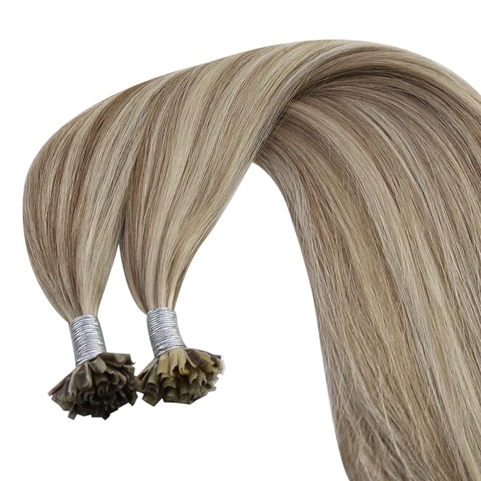 YoungSee Highlight U Tip Human Hair Extensions Light Brown Highlight Blonde Utip Extension Human Hair Silky Straight Pre Bonded K Tip Hair Extensions Add Volume Ktip Real Hair Extension 50s 50g 18in