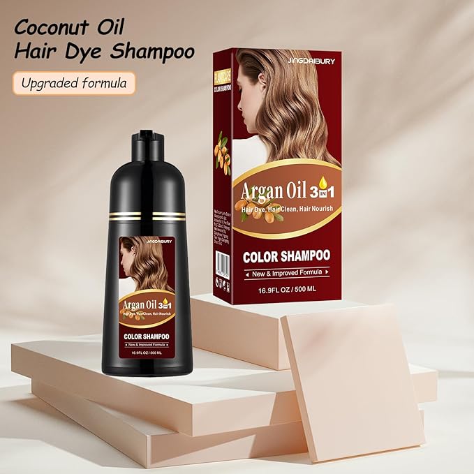 Black Argan Oil Hair Dye - 16.9 Fl Oz, 3 in 1 Semi-Permanent Color Shampoo, Easy To Use (Black)