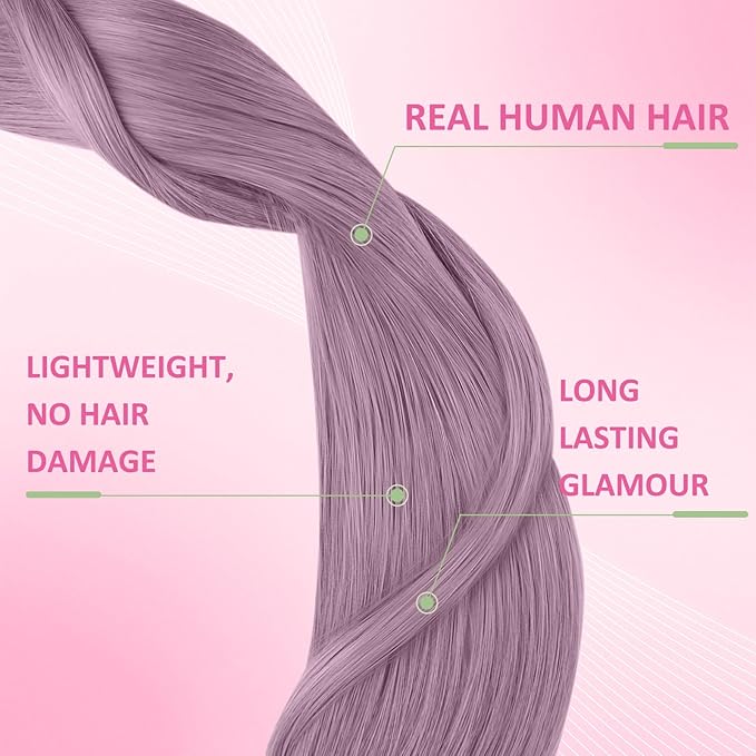 YoungSee Tape in Hair Extensions Human Hair Purple Tape in Extensions Lavender Human Hair Tape in Extensions 14In Light Purple Remy Tapes Extension Colored Highlight 25g 10pcs