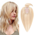 SEGO Hair Toppers for Women Real Human Hair with Thinning, with Front Bangs Clip in Toppers Straight 150% Density Silk Base -16 Inch #18/613 Ash Blonde Mix Bleach Blonde