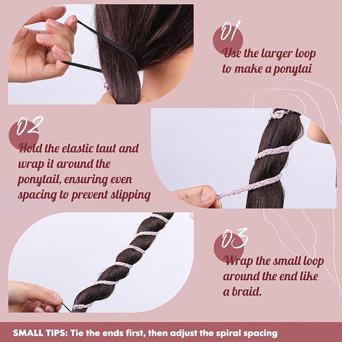 3 Packs Ponytail Holders Hair Ties for Women, Spiral Pony Tails Elastic Braided Hair Holders for Gym Swimming Sports (3pcs25"colorful30)
