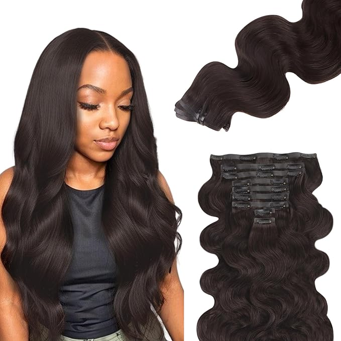 Lashey Seamless Clip in Hair Extensions Human Hair 150g 9pcs 22 Inch Body Wave #2 Dark Brown Clip in for Women PU Weft Hair Extensions