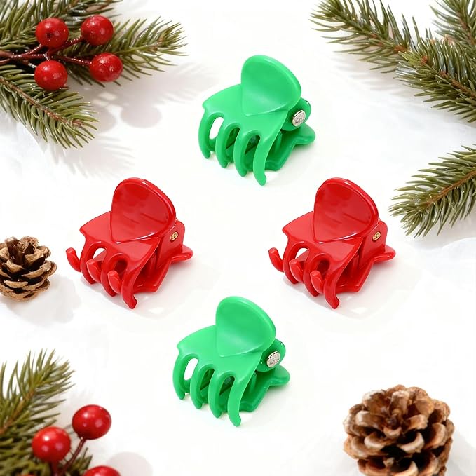 YOHAMA 36 PCS Red and Green Mini Hair Claw Clips Great for Design Kids and Adult Hairstyles Decoration Buns, Pining Bangs Strong Grip Multi-function Clamp Clips.