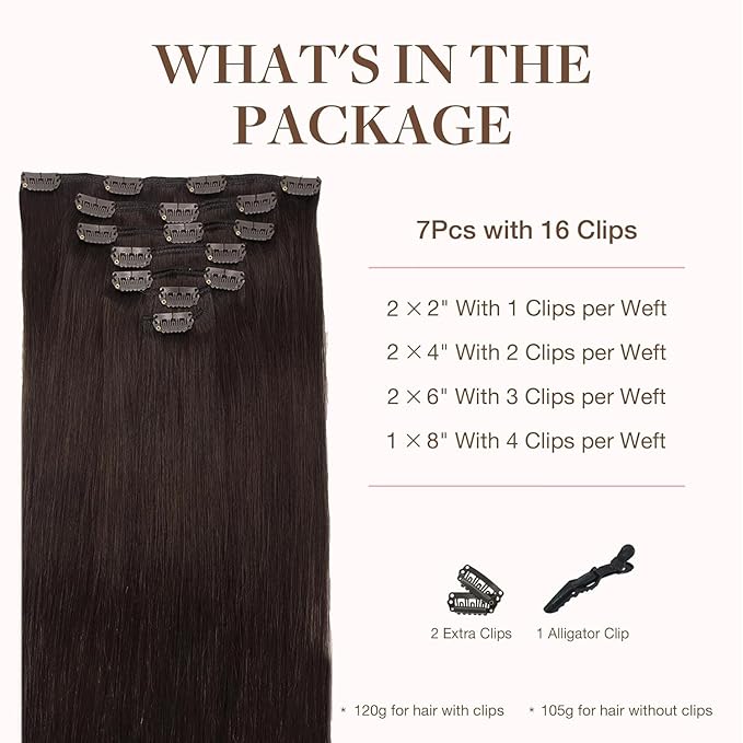 GOO GOO Clip in Hair Extensions Real Human Hair, Remy Human Hair Extensions Clip ins for Women, Natural Human Hair, 20inch 120g 7Pcs, 2A Light Brown