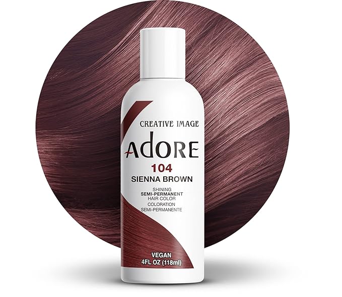 Adore Semi Permanent Hair Color (104 Sienna Brown) | Vegan & Cruelty-Free Brown Hair Dye | No Ammonia, No Peroxide, No Alcohol | 4 Fl Oz (Pack of 1)