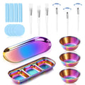 23 Rainbow Esthetician Facial Supplies 3 Stainless Steel Face Mask Mixing Bowls 3 Fan Brushes Esthetician 3 Facial Flat Brushes Skincare Tray 3-Compartment Serving Tray 12 Compressed Facial Sponges