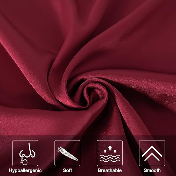 Mulberry Silk Pillowcase for Hair and Skin,Standard Size Cooling Silk Pillow Case with Hidden Zipper,Allergen Proof Dual Sides Soft Breathable Smooth Silk Pillow Cover for Women(Standard,Dark Red)
