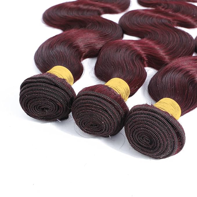 99J Body Wave Human Hair Bundles Burgundy Dark Red Wine Color Body Wave Bundles 100% Real Human Hair And True To Length 16 18 20 Inch 3 Pcs/Pack