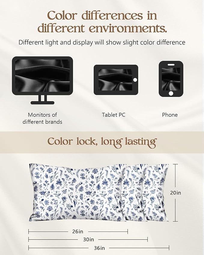 2 Pack Mulberry Silk Pillowcase for Hair and Skin - Standard Size 20 x 26 Inches with Hidden Zipper Blue Line Flower 19 Momme Soft Sleeping Silk Pillow Case for Women, Moms
