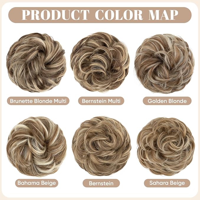 SARLA 2PCS Messy Hair Bun Hair Pieces Wavy Curly Synthetic Updo Fake Scrunchies Ponytail Extension for Women Bernstein Multi