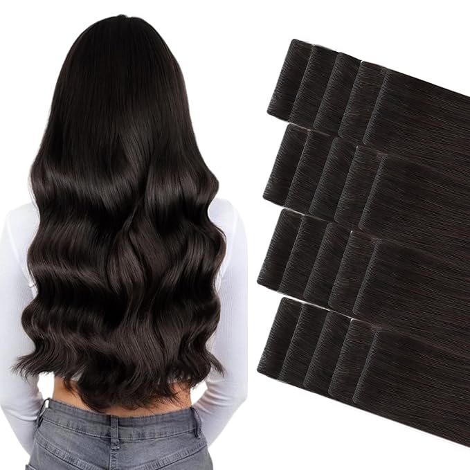 GOO GOO Invisi edge Tape in Hair Extensions Human Hair, 2 Dark Brown 20pcs 18inch 50g, Virgin Human Hair Tape ins, Seamless Injected Tape in Hair Extensions