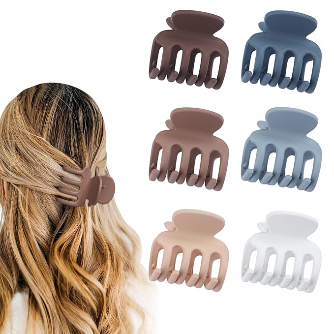 6 Pcs Hair Clips Small Claw Clips for Thin Hair Medium Matte Non-slip Hair Accessories for Women and Girls (Brown Blue)
