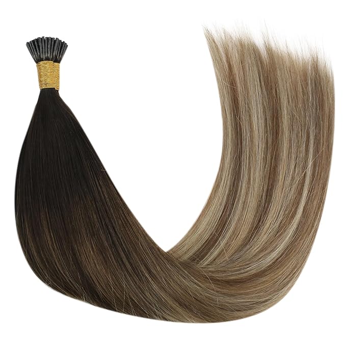 YoungSee I Tip Extensions Brown Balayage Itip Human Hair Extensions Dark Brown Ombre Brown with Blonde I Tip Hair Extensions 16 Inch 80s 50g Cold Fusion Hair Extension Add Length and Volume