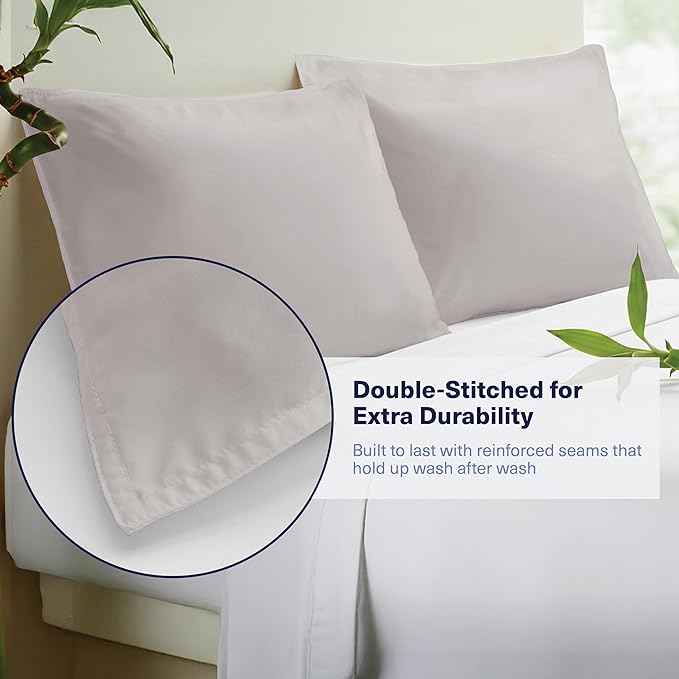 Kickoff Viscose Bamboo Pillowcase, King, Set of 2, 100% Organic Hidden Zippered Viscose Bamboo Pillow Case King Size, Cooling Pillow Cover for Hot Sleepers (20"x40", Dove Grey)