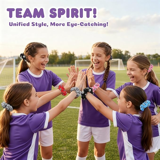 Soccer Hair Scrunchies, 12 Pieces Colorful Football Pattern Hair Ties, Elastic Ponytail Holders, Sports Team Accessories for Girls Women Players Coaches