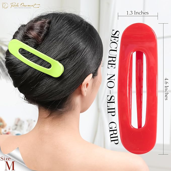 RC ROCHE 6 Pcs Flat Claw Hair Clips for Women Lay Down Barrettes No Crease Side Slide Thick Long Hair Duckbill French Against Head Jaw Claw Styling Clamp, Medium Rainbow