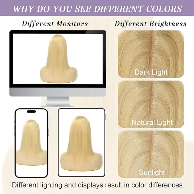 14 Inch Length Hair Toppers for Women with Thinning Hair, 3x5 Inch Injected Silk Base 130% Density Hairpieces #613 Bleach Blonde