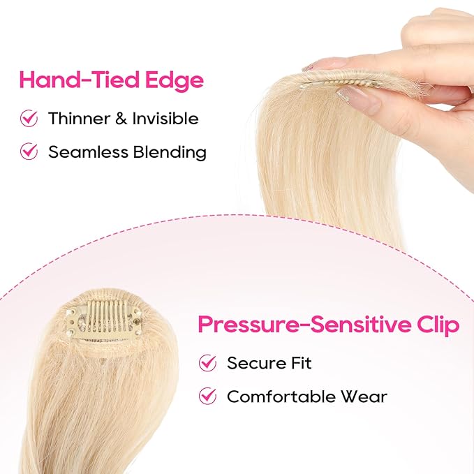 REECHO Bangs Hair Clip in Bangs, 2 PCS Face-Framing Classic Curtain Bangs Fringe Fake Bangs Hairpieces for Women Daily Wear - Light Blonde