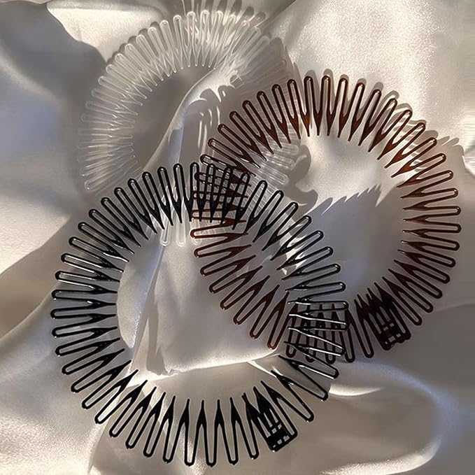 12 PCS Stretch Full Circular Stretch Comb Hair Bands, Comb Headbands for Women, Fashion Makeup Non slip Toothed Hairs Clip, Hair Wrap Holder for Lady and Girls Brown