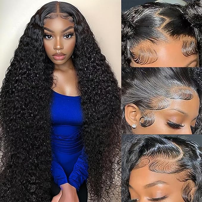 40 Inch 13x6 Deep Wave Lace Front Wigs Human Hair Pre Plucked 250% Density 13x6 HD Transparent Lace Frontal Wigs Human Hair Glueless Deep Curly Human Hair Wigs For Women Natural Color