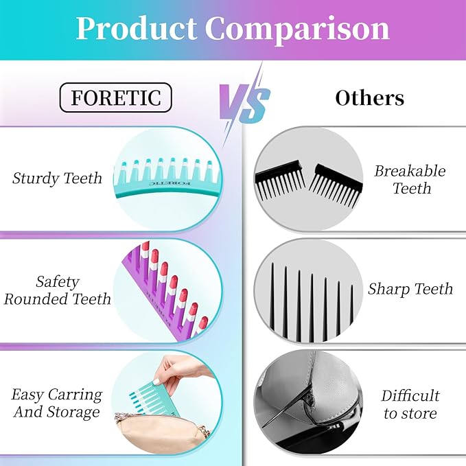 2-Pack Wide-Tooth Anti-Static Comb Set-6.1inch Handle-Free Design, Suitable for Curly, Wet & Dry Hair, Portable Travel Detangling Comb (Purple+Blue)