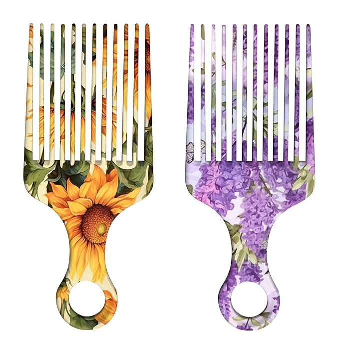 2 Pcs Afro Pick Comb for Natural Curly Hair,Portable Styling Hair Pick for Travel,Anti-Static,Cute Afro Comb for Women Men and Girls(Yellow-T12)
